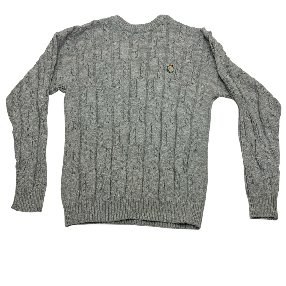 VTG Chaps Ralph Lauren Gray Cable Knit Sweater Men Medium Grandpa Dadbod USA Dad